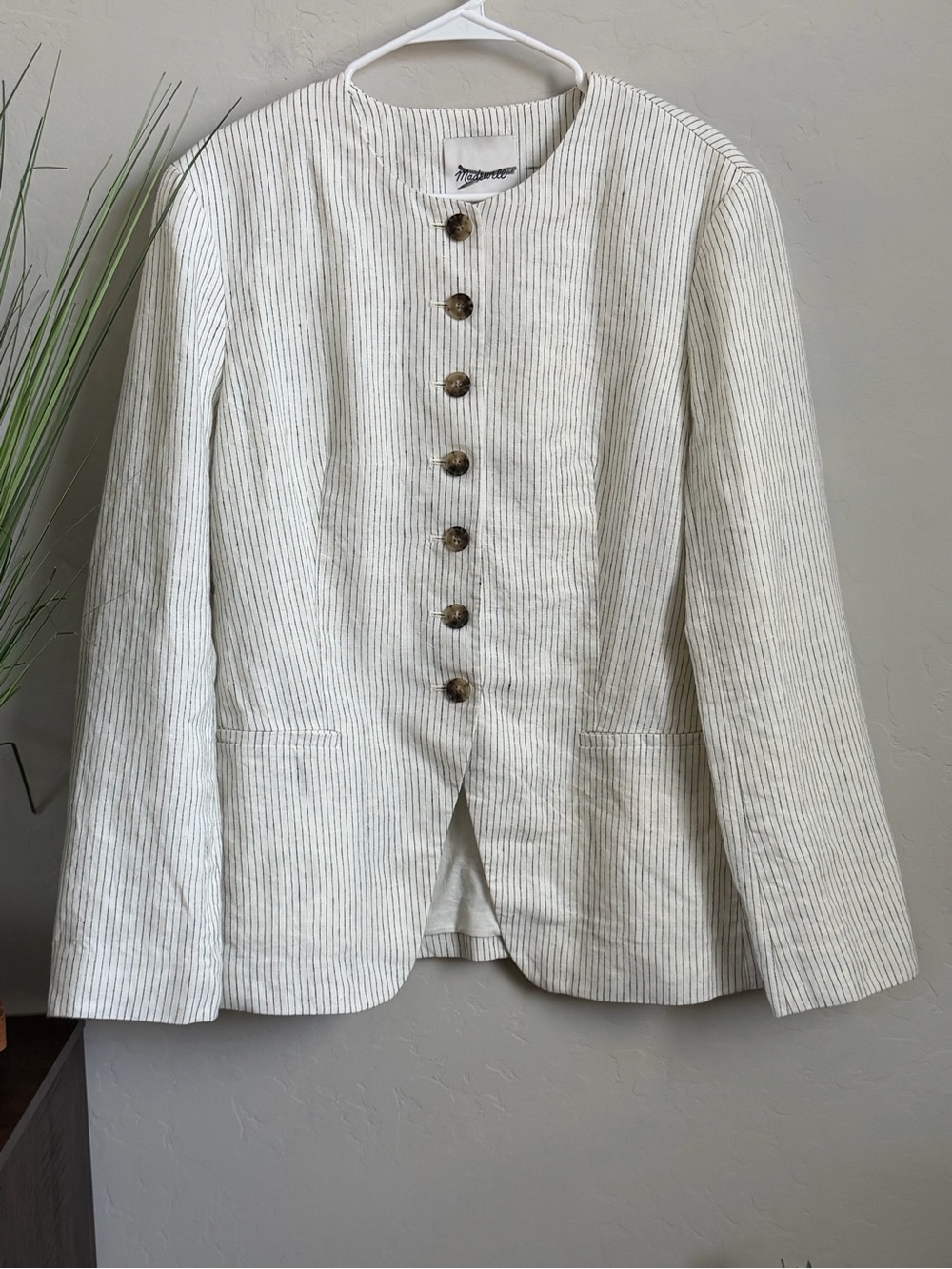 Madewell The Nolita Cutaway Blazer in Pinstripe Linen NWT Size 16